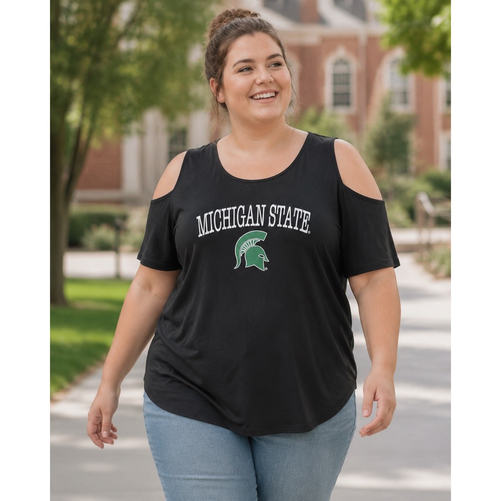 Boxercraft Women Michigan State Cold Shoulder Top Poly Cotton 2XP Spartans Black